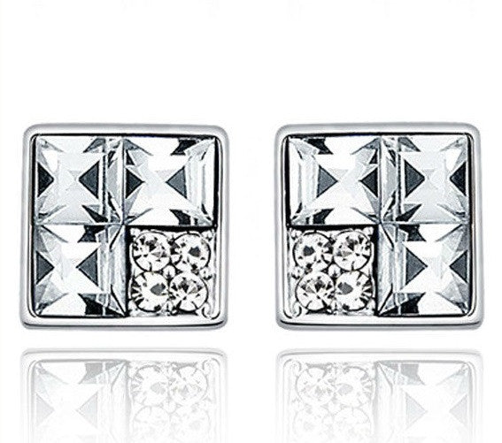 Destiny Jewellery Square earrings with rhodium plating embellished with Swarovski crystals